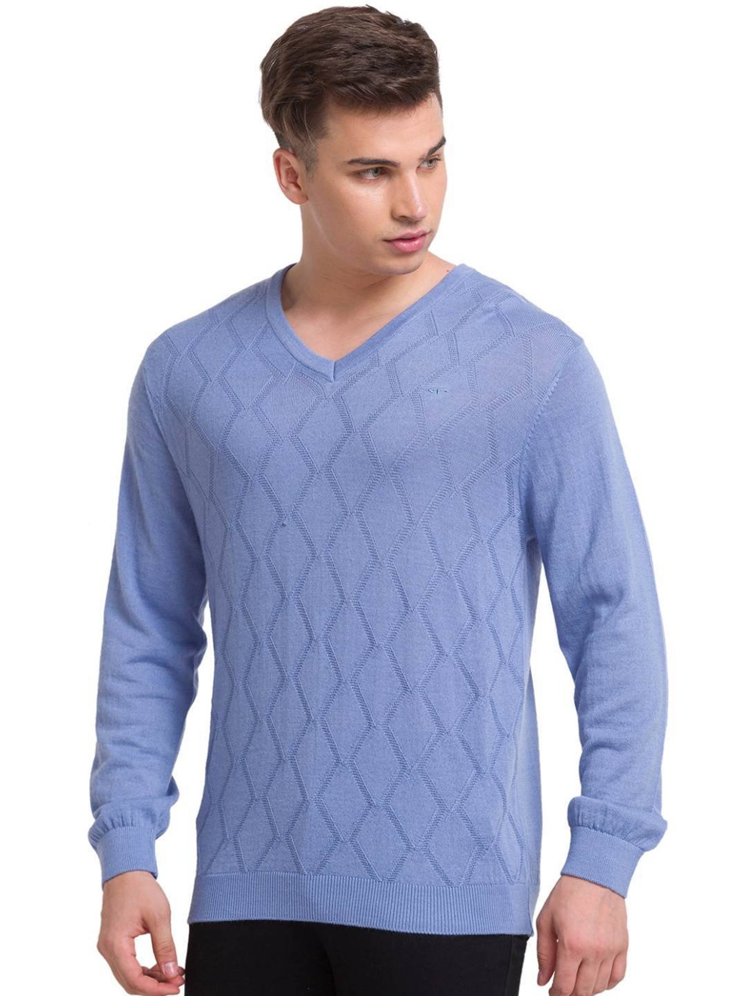 ColorPlus Blue Tailored Fit Self Pattern Sweater