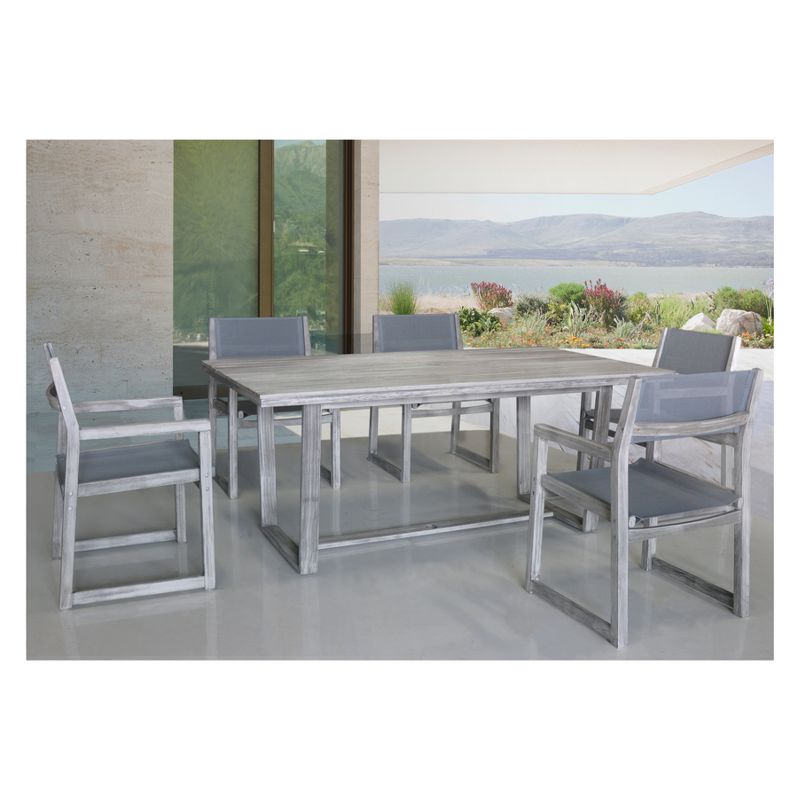 Teak Contemporary Bay Side Outdoor Rectangle Dining Table - Driftwood Gray - Courtyard Casual