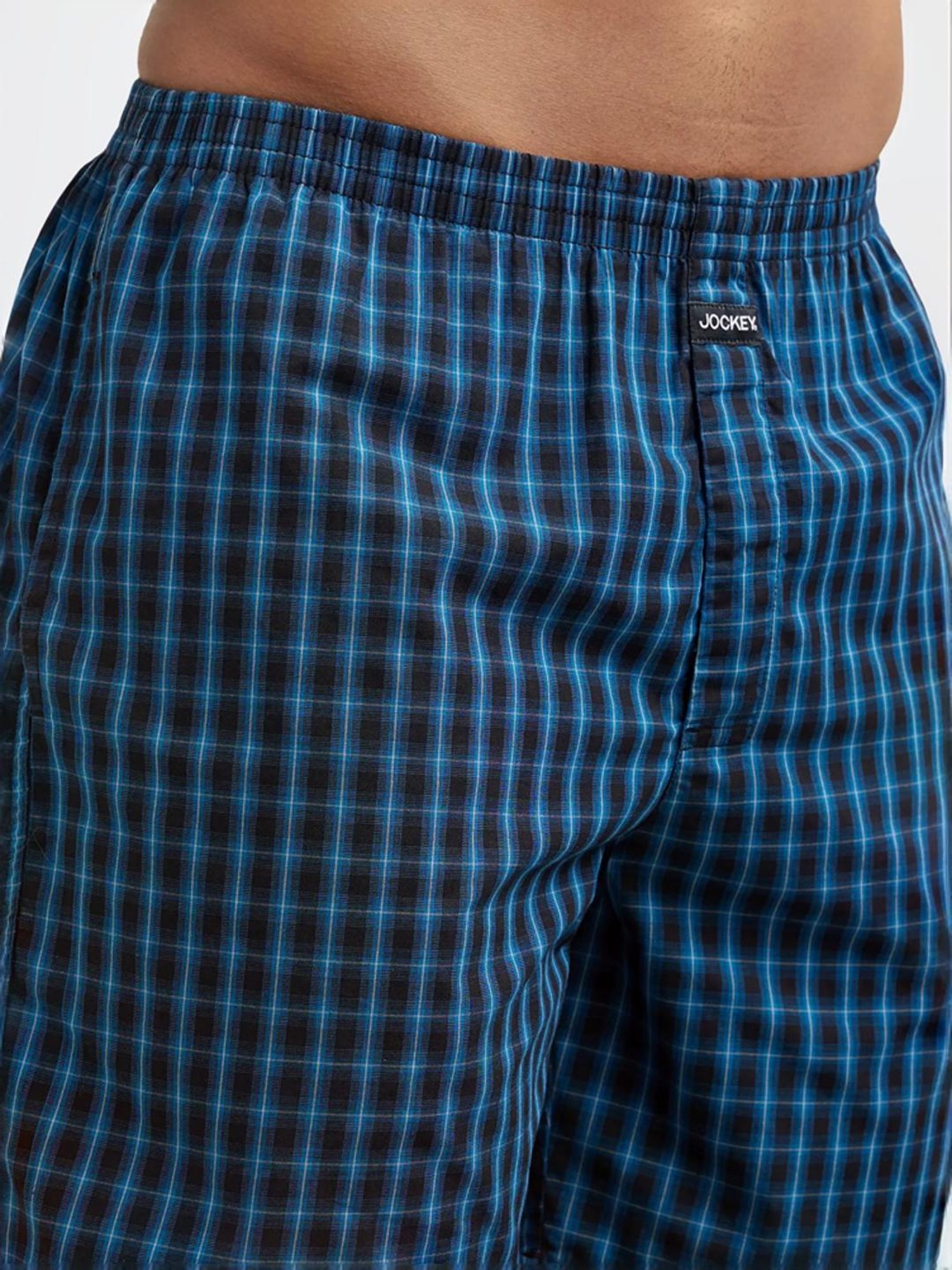 Jockey Blue & Black Regular Fit Check Boxer Shorts - Pack of 2