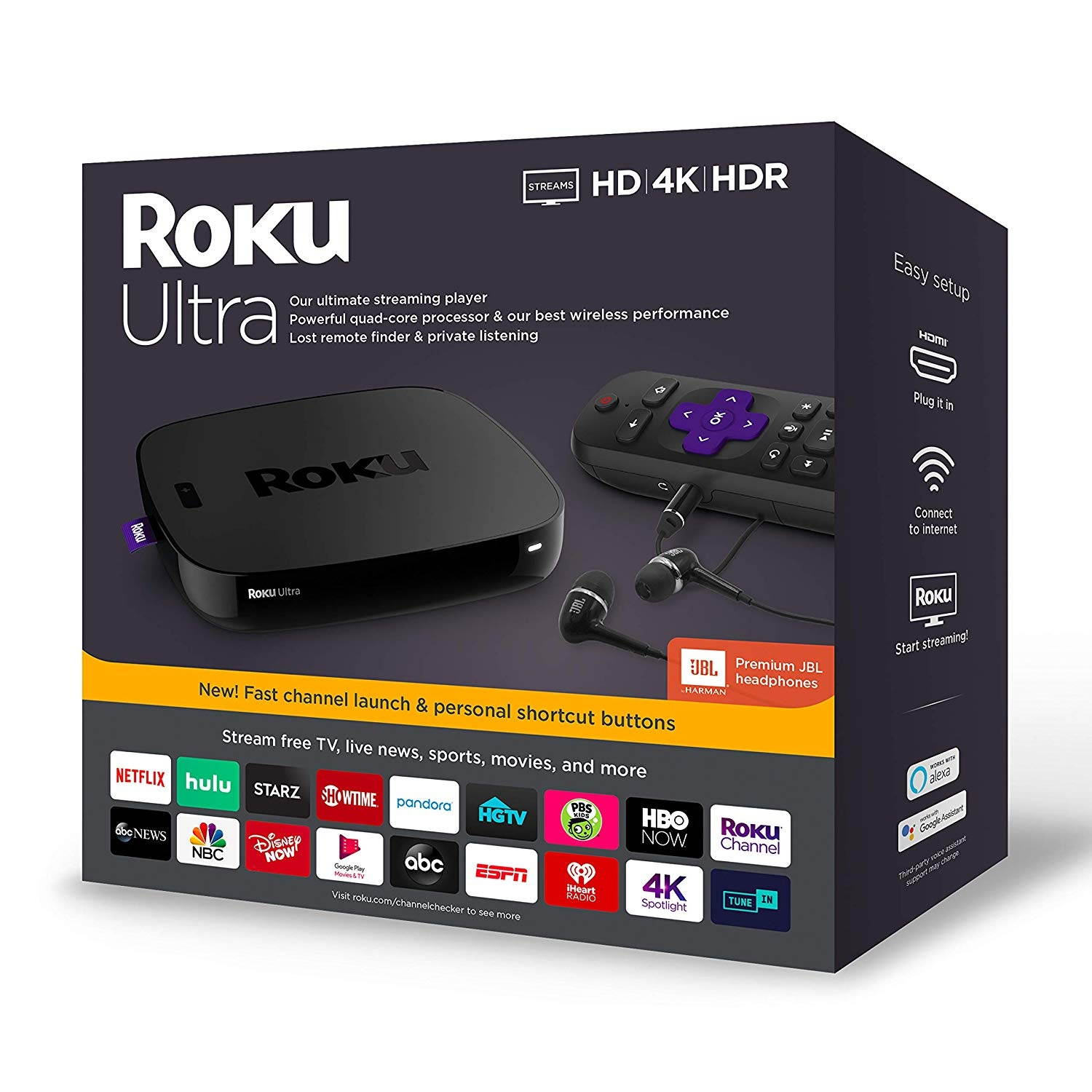 Roku Ultra Streaming Media Player 4K/HD/HDR 2019 with Premium JBL Headphones