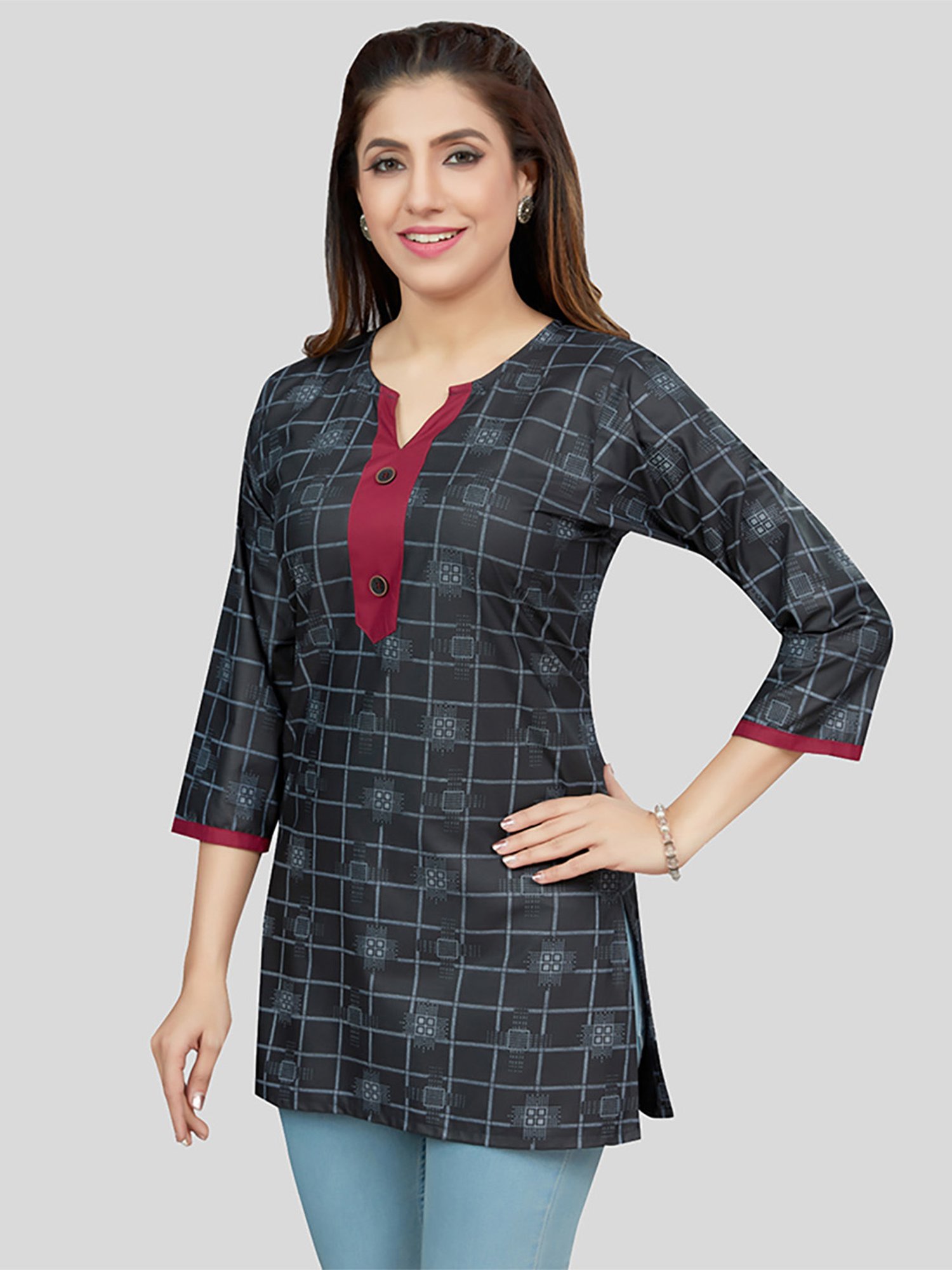 Saree Swarg Black Printed Straight Short Kurti