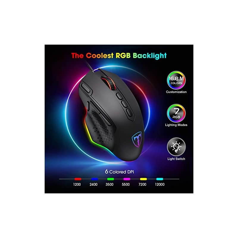 RGB Gaming Mouse Wired Mouse Gaming with Weight Tuning Set in the Mouse with 12000 DPI Fire amp Sniper Button 10 Programmable Buttons