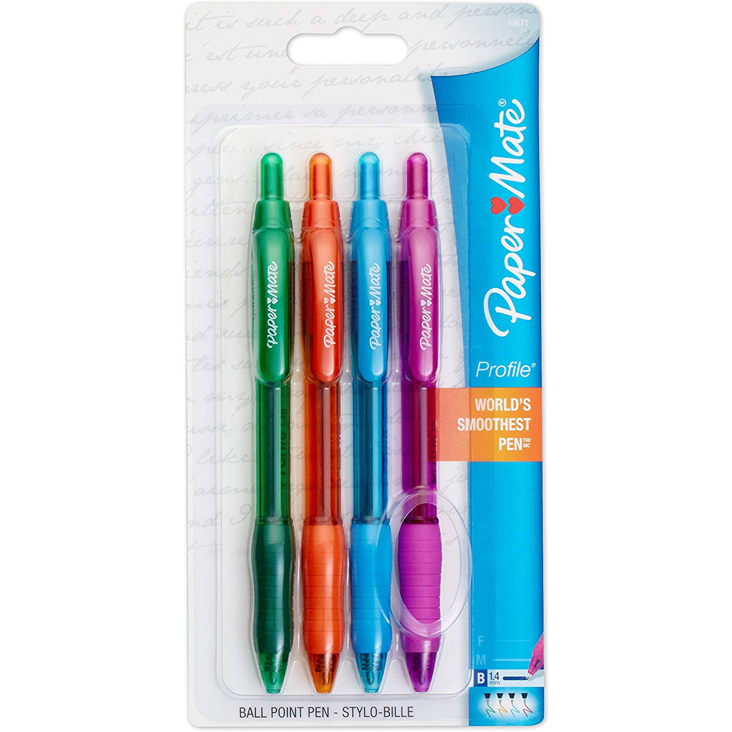 Paper Mate Profile Retractable Ballpoint Pens, 1.4mm, Bold Point, Assorted Fashion Colors, 4-Count