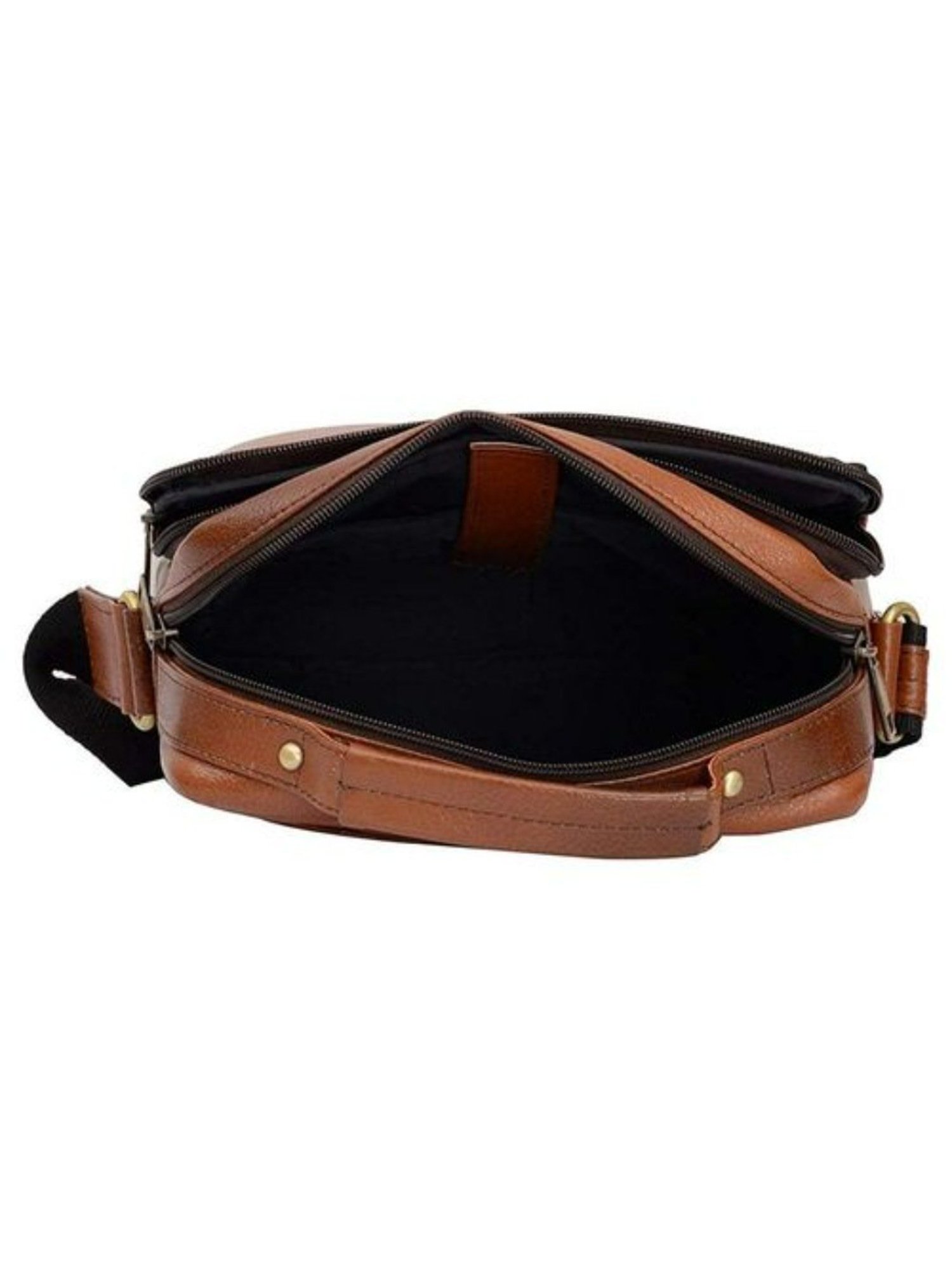 HiLEDER Tan Textured Small Leather 12 inch Cross Body Bag