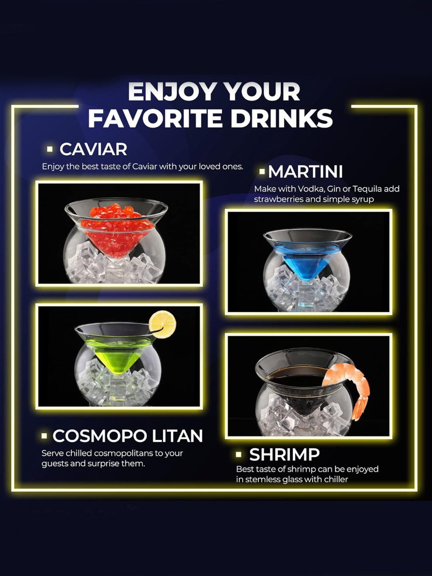 Melbify Chiller Transparent Cocktail Glass with Ice Holder Bowl 250ml - Set of 2