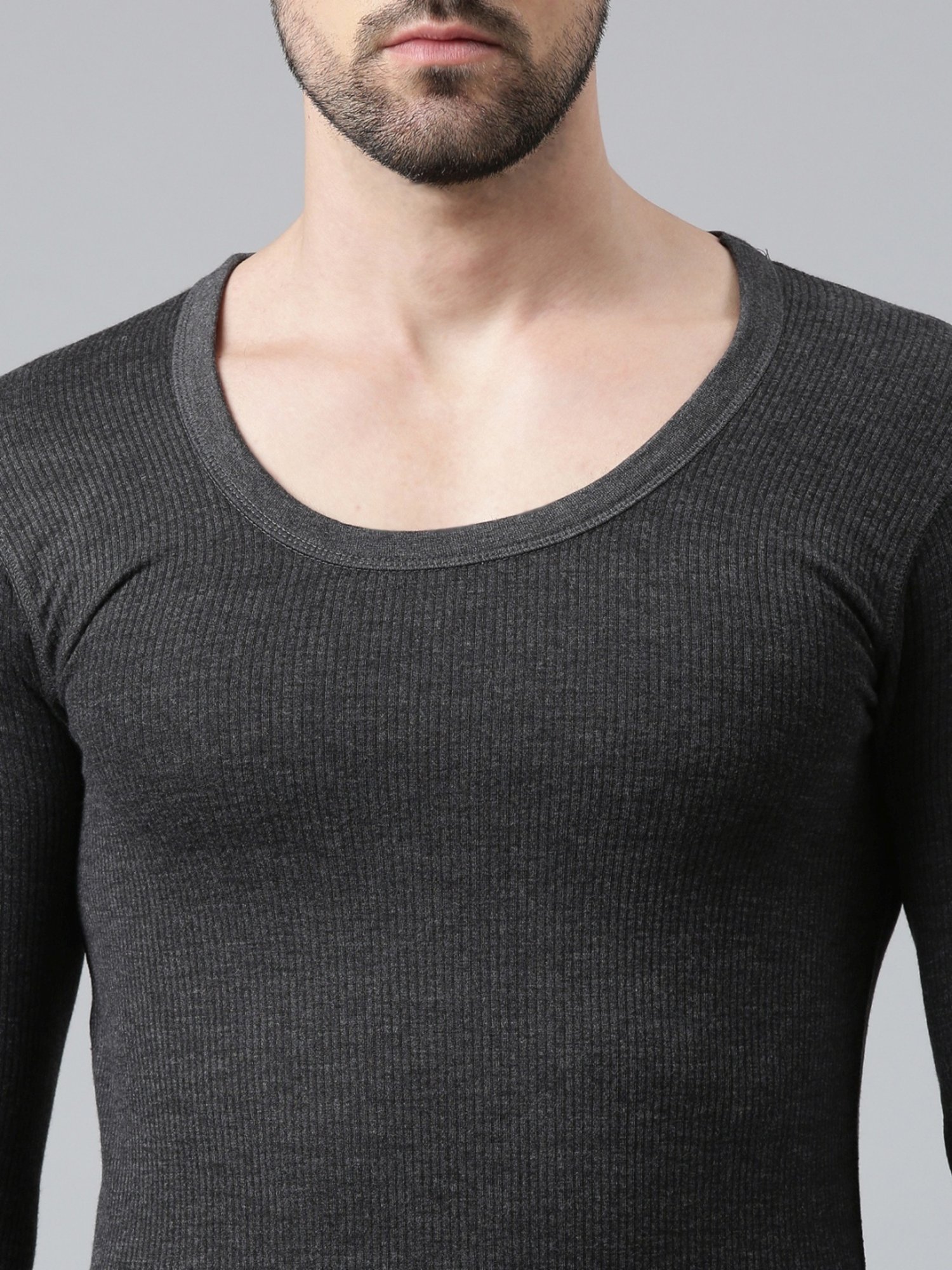 Dixcy Scott Maximus Dark Grey Melange Cotton Skinny Fit Thermal Top