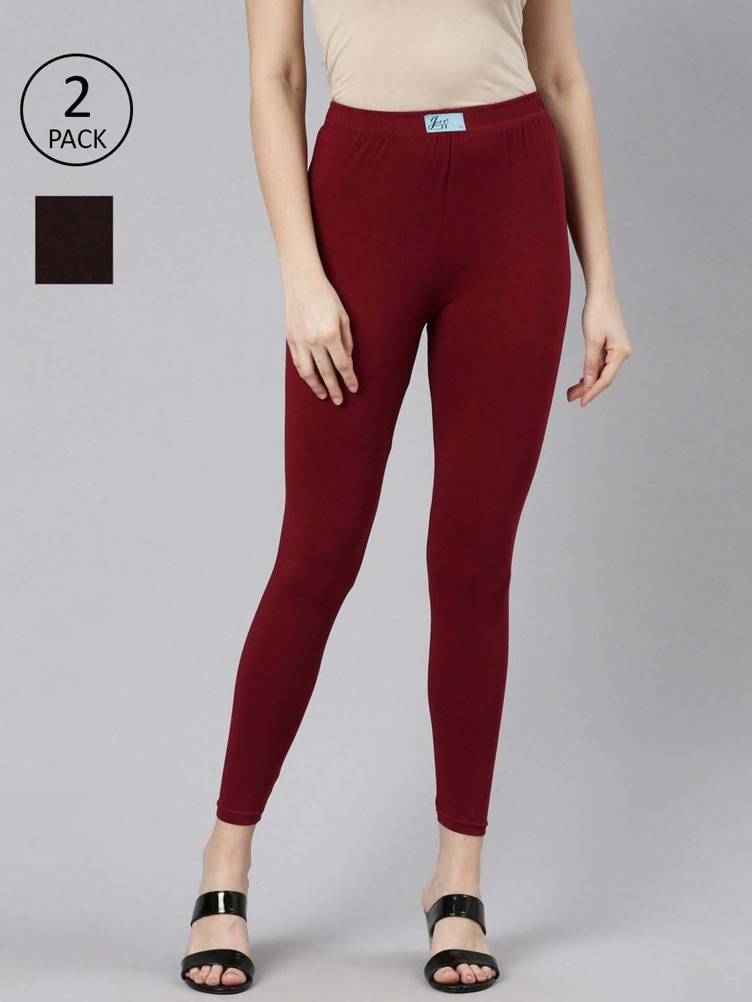 JCSS Brown & Maroon Cotton Leggings - Pack Of 2