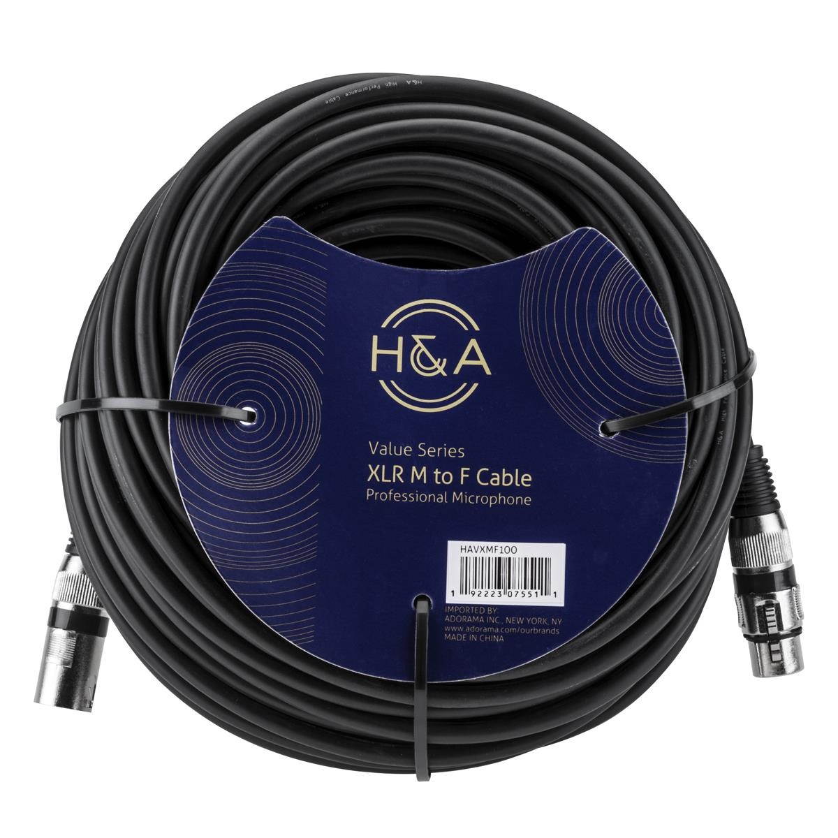 H&A Value Series XLR M to F Professional Microphone Cable - 100' #V-XMF-100