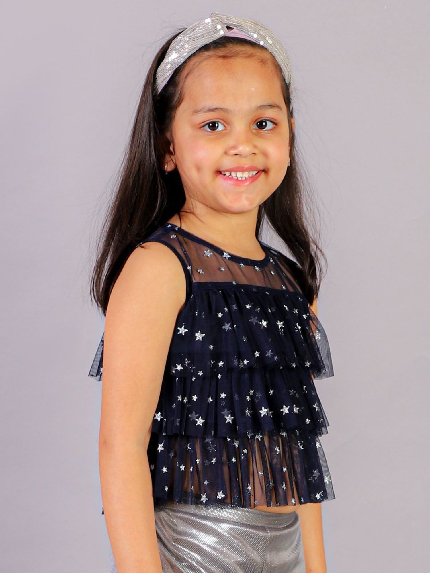 Lil Drama Kids Navy Embellished Top