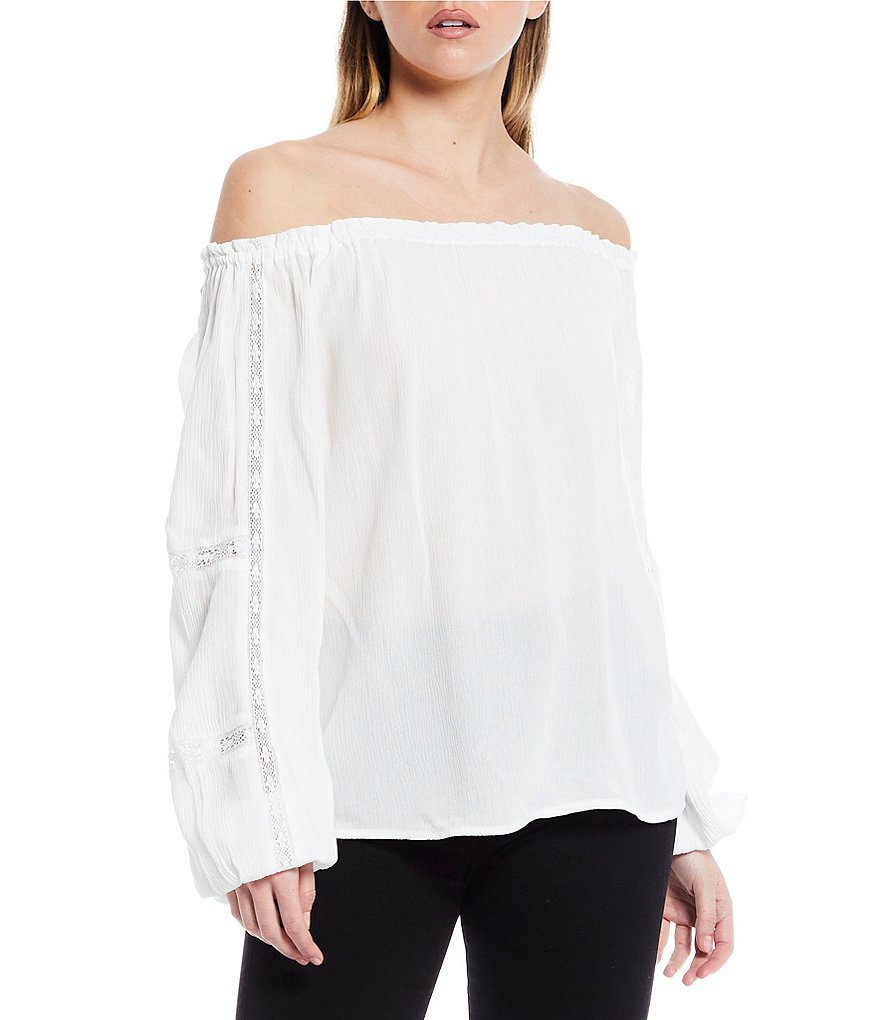 BB Dakota by Steve Madden Up to Here Puff Elbow Sleeve Mock Neck Smocked Top