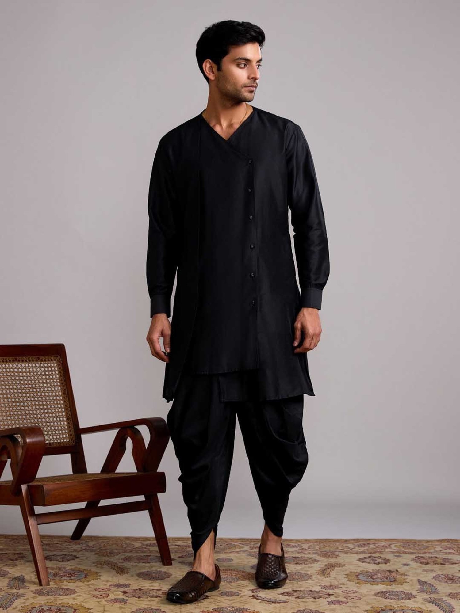 Abhishti Black Straight Fit Overlap Layered Panel Kurta