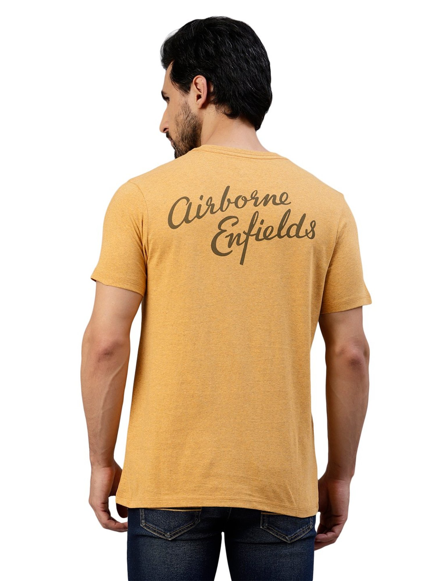 Royal Enfield Trail Master Mustard Melange Regular Fit Printed Crew T-Shirt