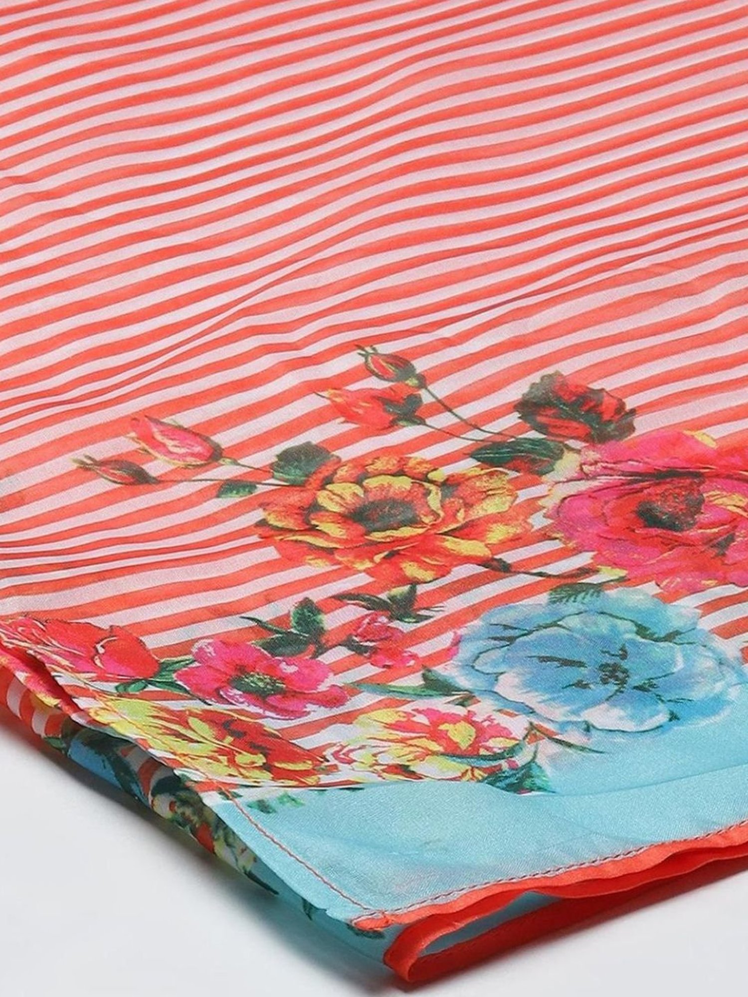 Biba Kids Orange & Sky Blue Floral Print Kurta Set