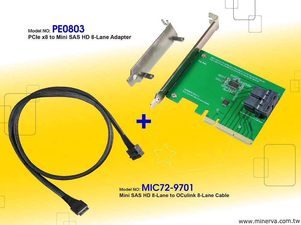 PCIe x8 Gen3 to Mini SAS HD (SFF-8643) 8-Lane Adapter with Mini SAS HD 8-Lane to OCulink 8-Lane Cable KIT