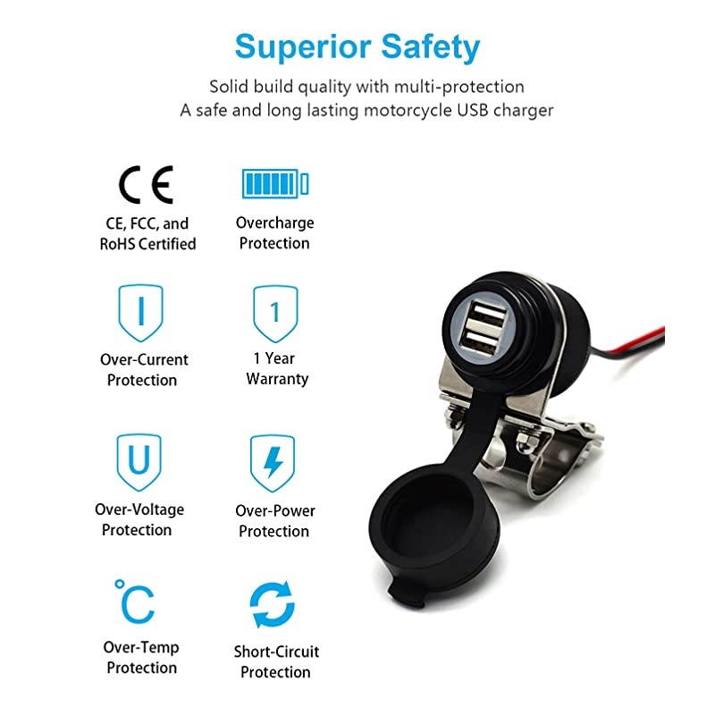 Aluminium 46 Amp Motorcycle Handlebar USB Charger for GPS Sat Nav and Smart Phone etc Black