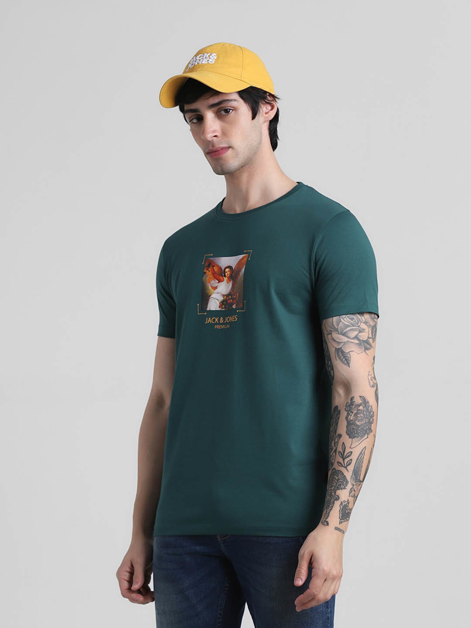 Jack & Jones Green Slim Fit Printed T-Shirt