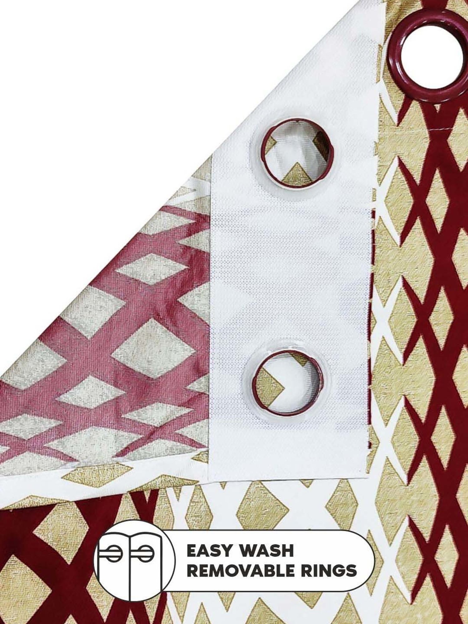 Bianca SANTORO Beige & Maroon Faux Silk 5 Ft. Window Curtain - Set of 2