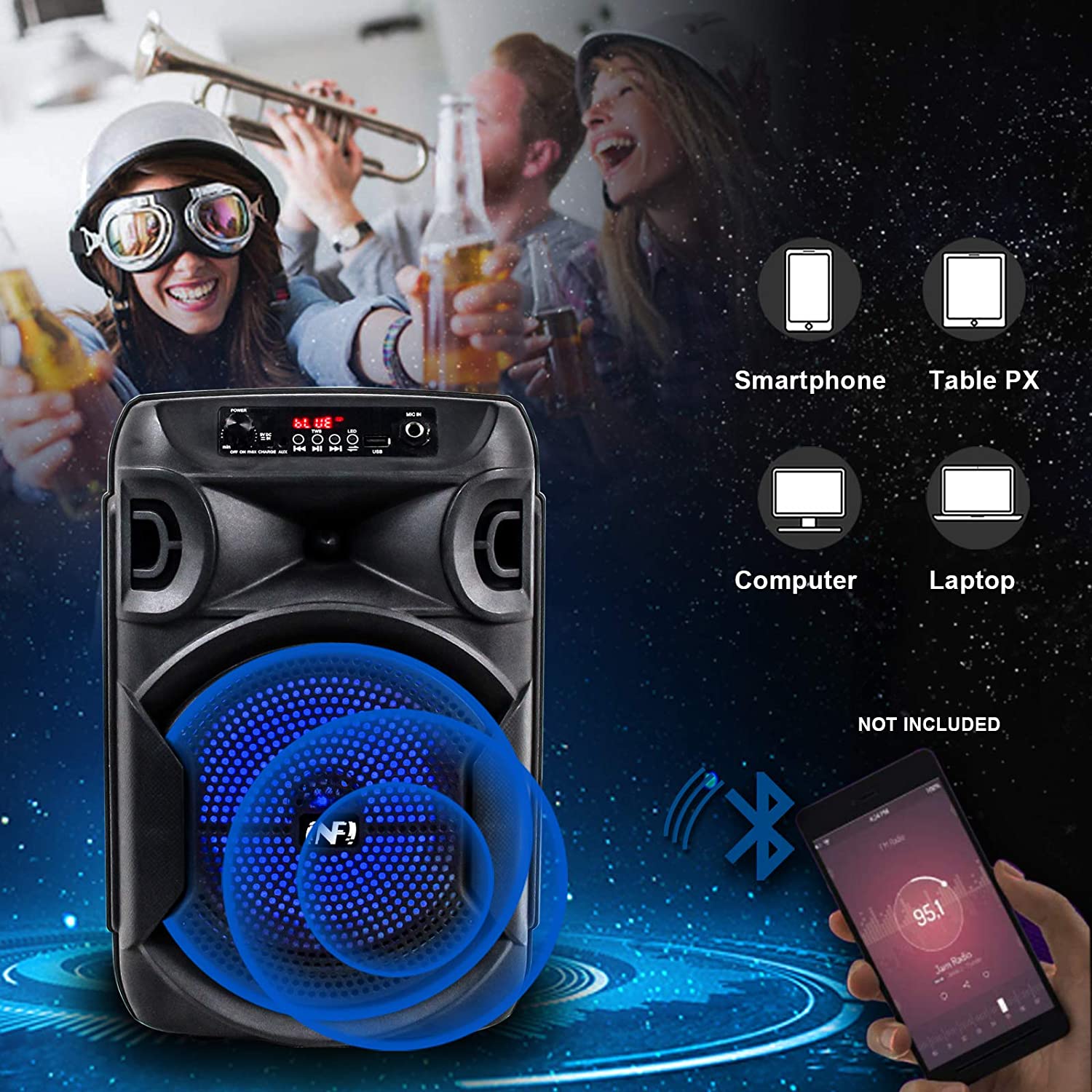 PA Speaker System Portable Karaoke Machine INFI Audio Bluetooth Speaker with Wired Microphone Remote Control LED Display USB Charging for Outdoor Party for A