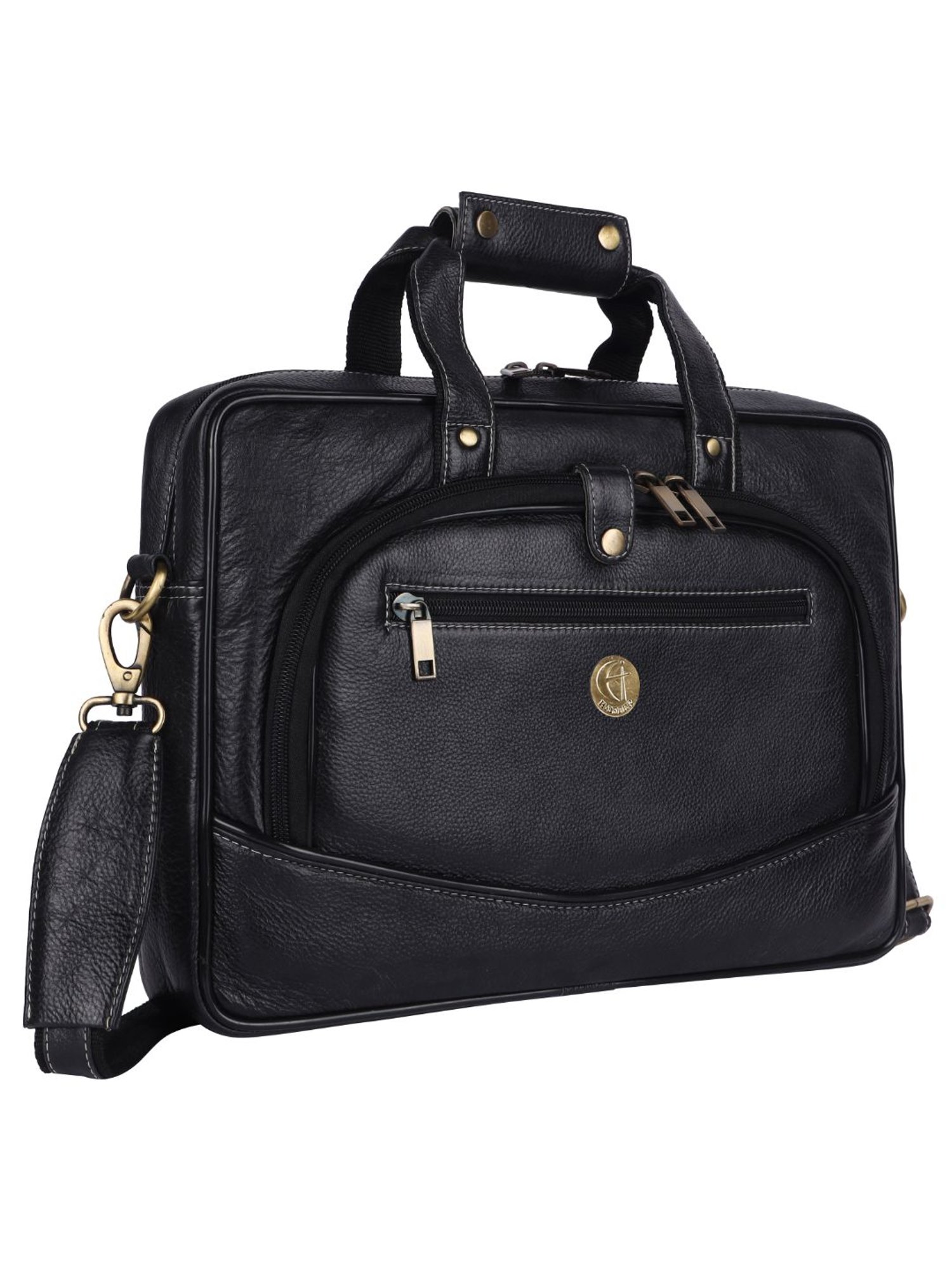 HiLEDER 100% Pure Genuine Leather Briefcase Laptop Messenger Office Bag for Men & Women, Black