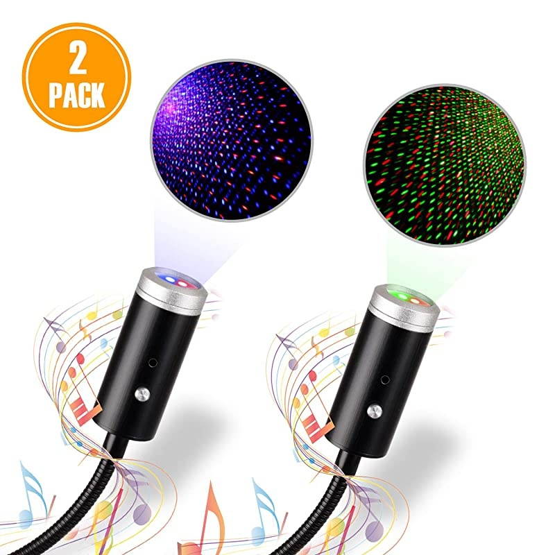 Star Light3 Colors Sound Activated Strobe Light with PortAtmosphere Decorations for Car InteriorCeiling Bedroom Party and More 2 PCS
