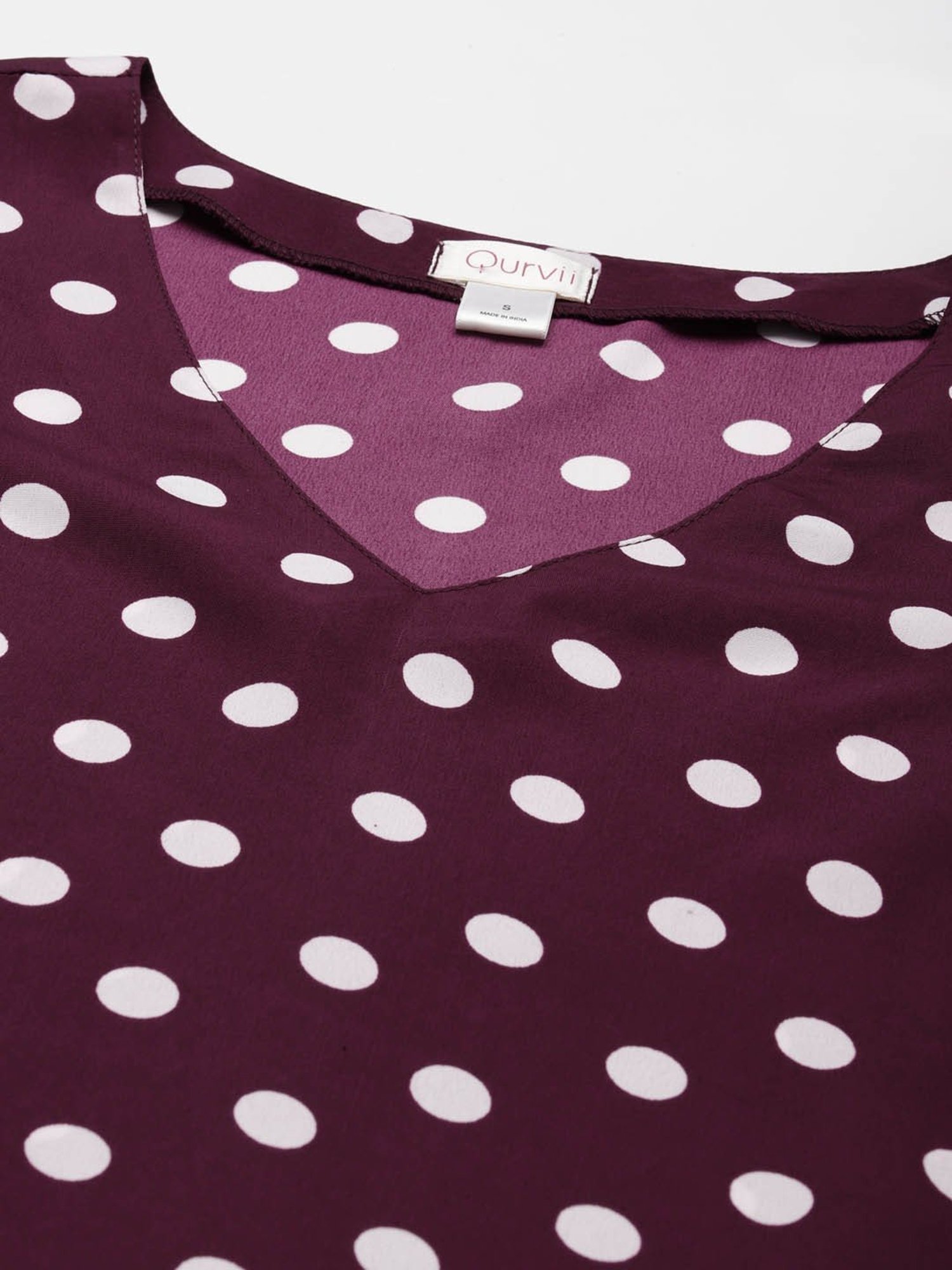 Qurvii Burgundy & White Polka Dot Top