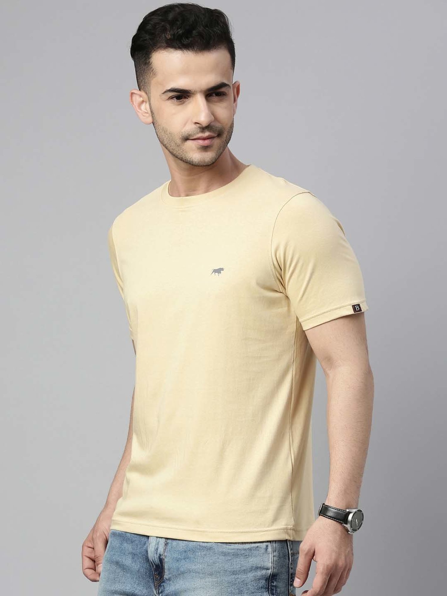 Bushirt Beige Regular Fit Cotton Crew T-Shirt