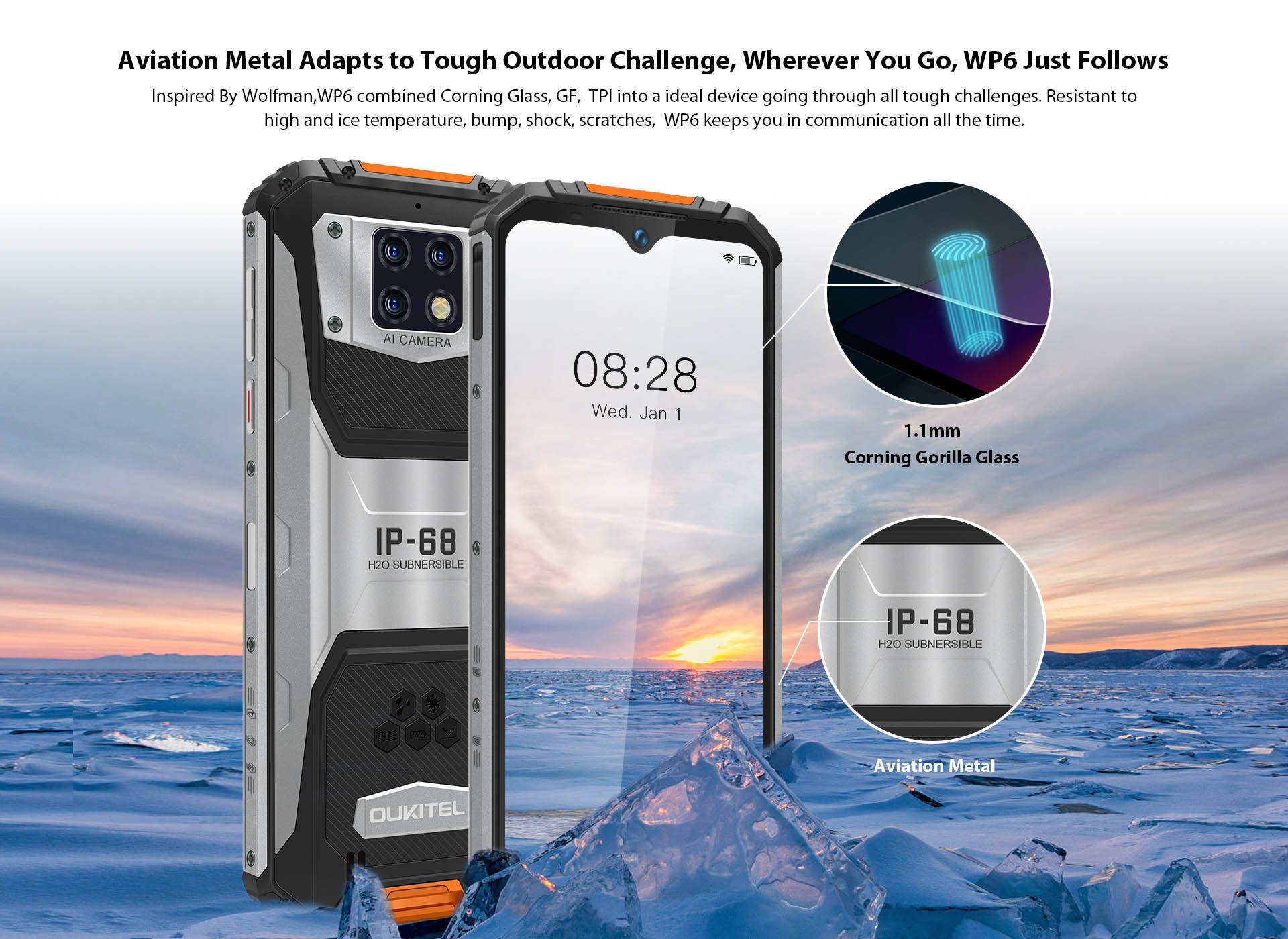 Rugged Mobile Phone (2020) OUKITEL WP6, with 10000 mAh Battery (18 W Fast Charge), 48 MP Quad Camera, Helio P70 6GB + 128GB, 6.3 Inch FHD + Gorilla Glass