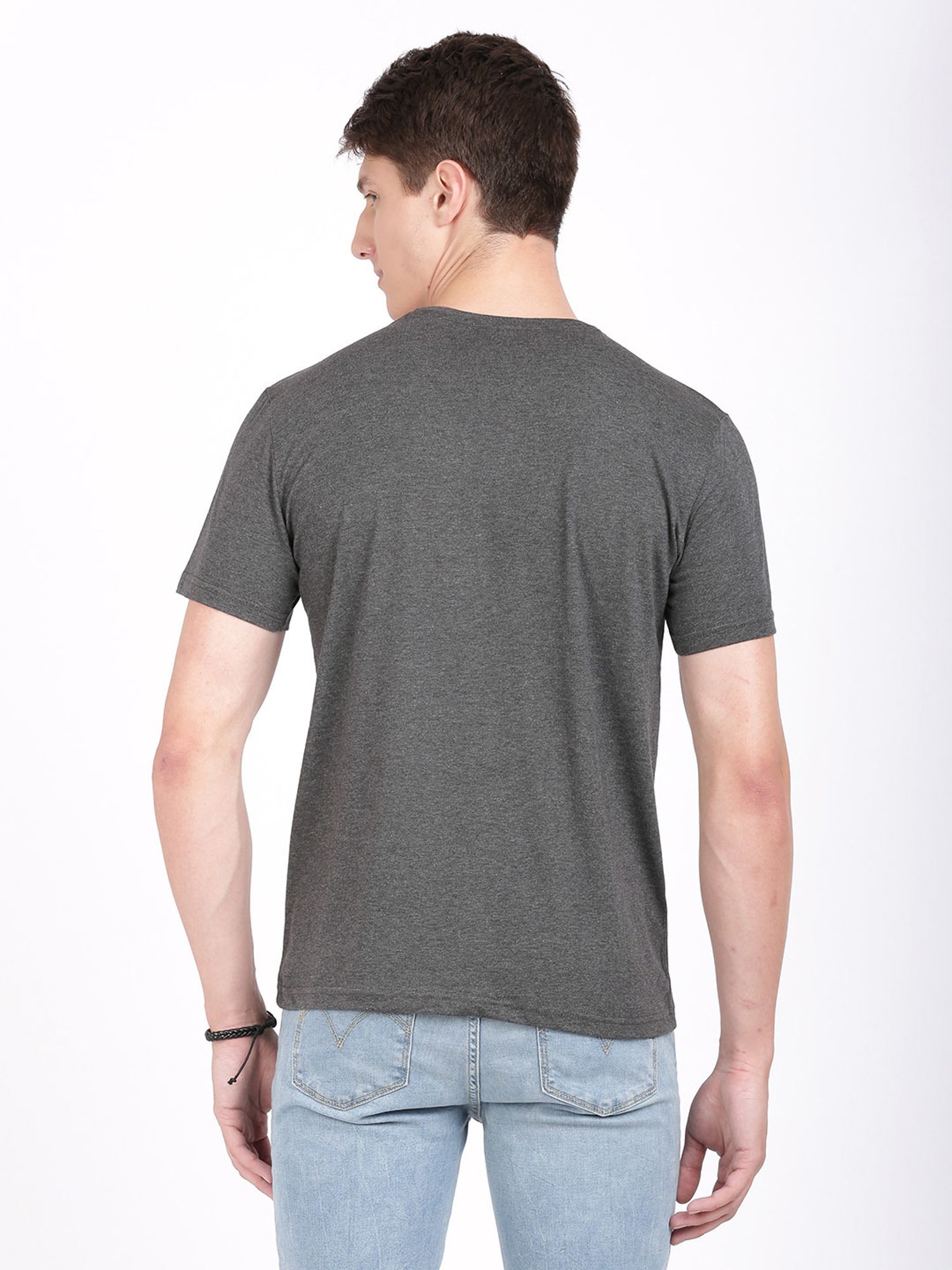 BLACK RADIO Charcoal Slim Fit Printed Crew T-Shirt