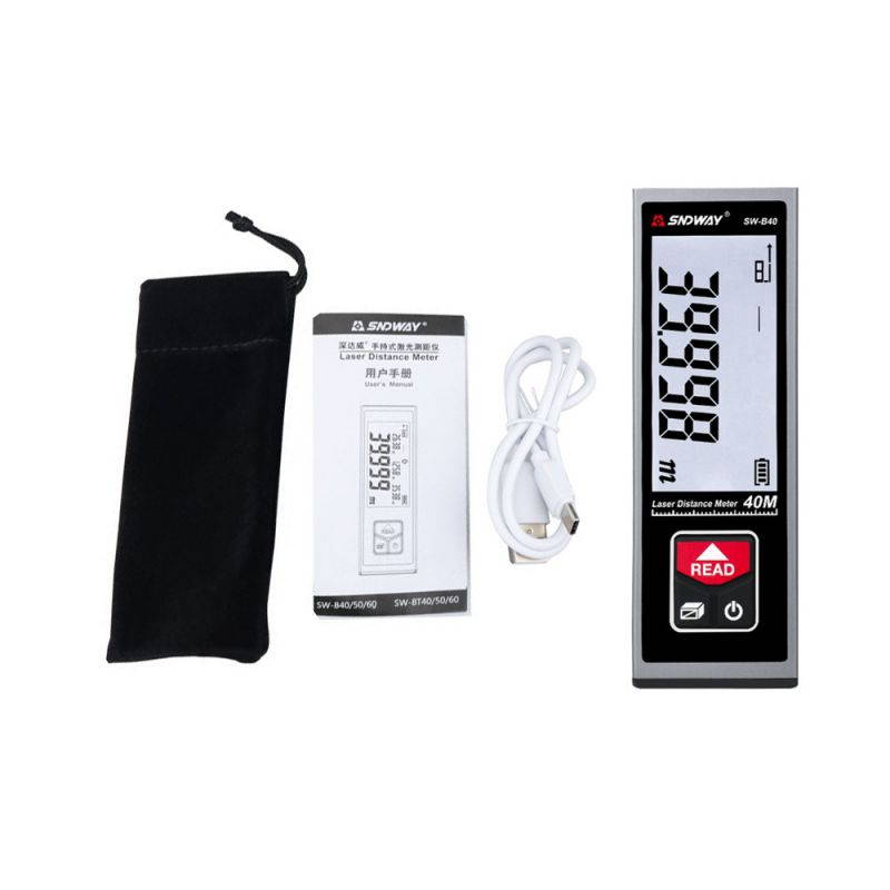 SNDWAY SW-B40 Laser Distance Meter Handheld Rangefinder Digital Mini Distance Measuring Meter Indoor Rechargeable Electronic Space Measurement Device for Length Area Volume