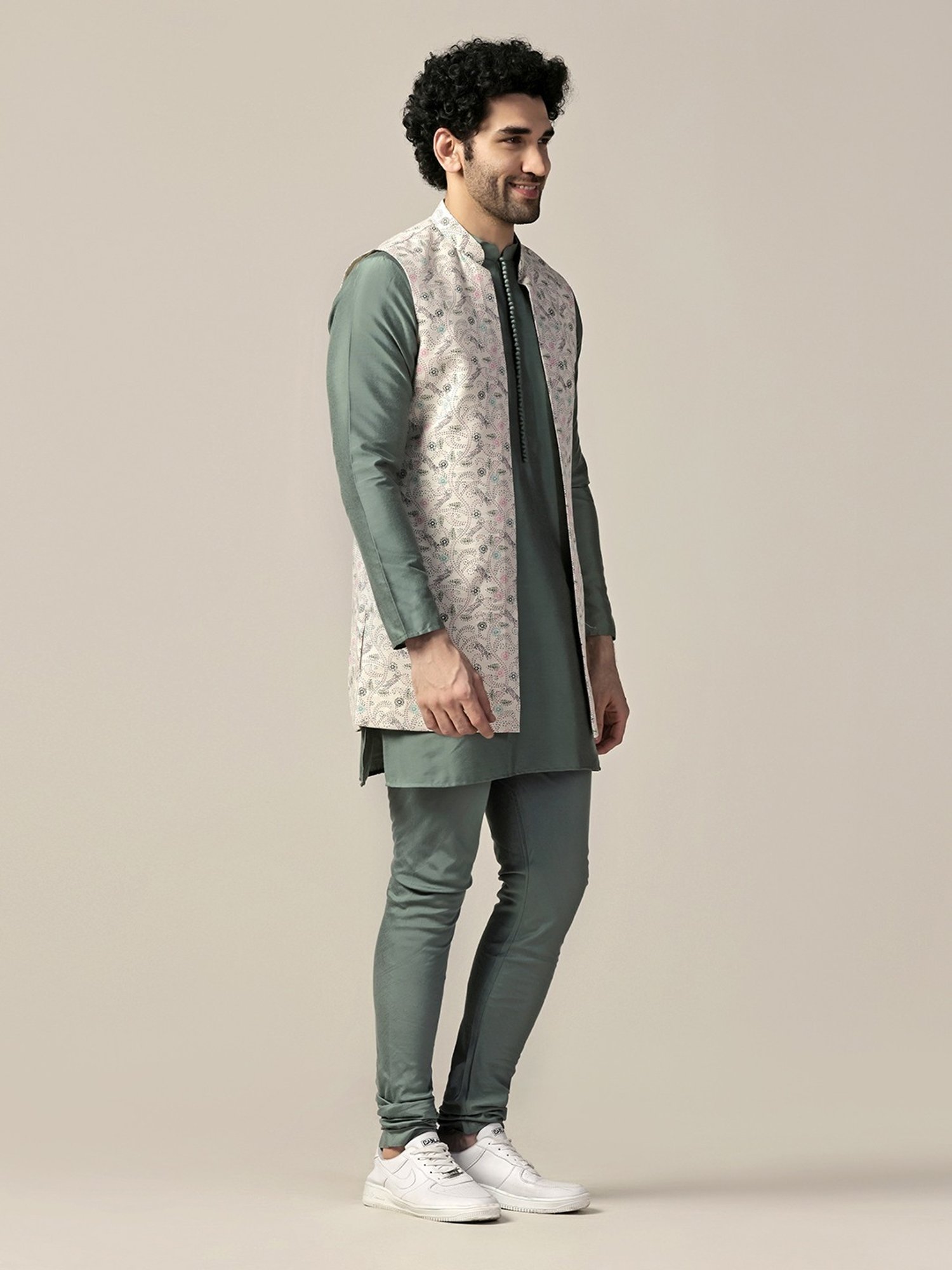 Sanwara White Regular Fit Chikankari Kurta & Churidar Set