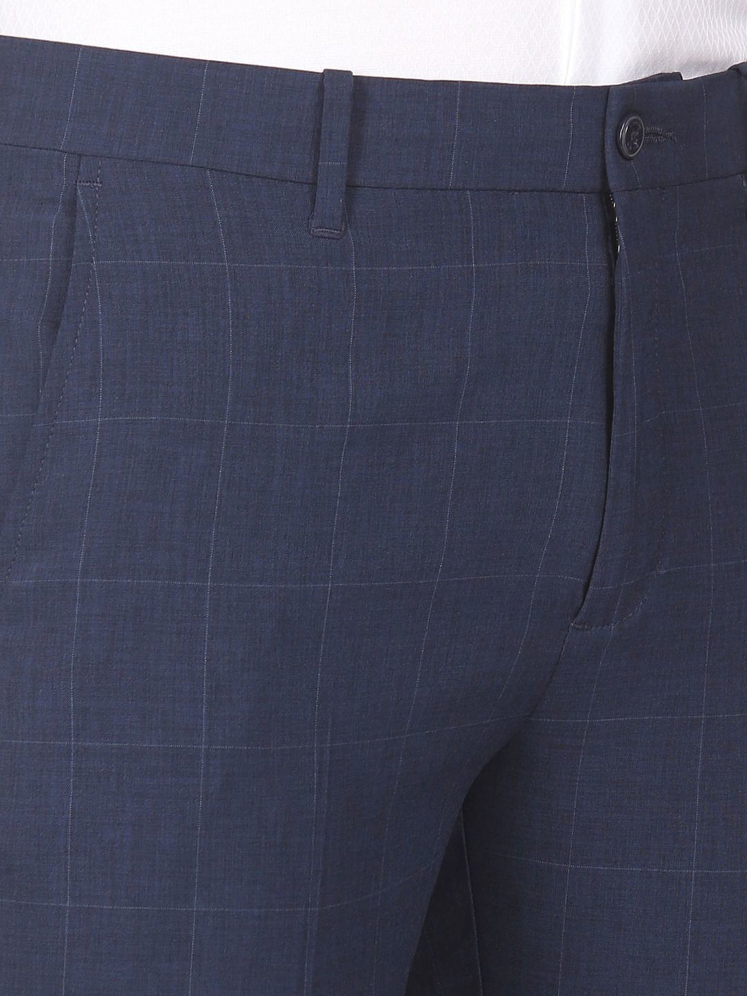 Arrow Blue Regular Fit Checks Flat front trousers