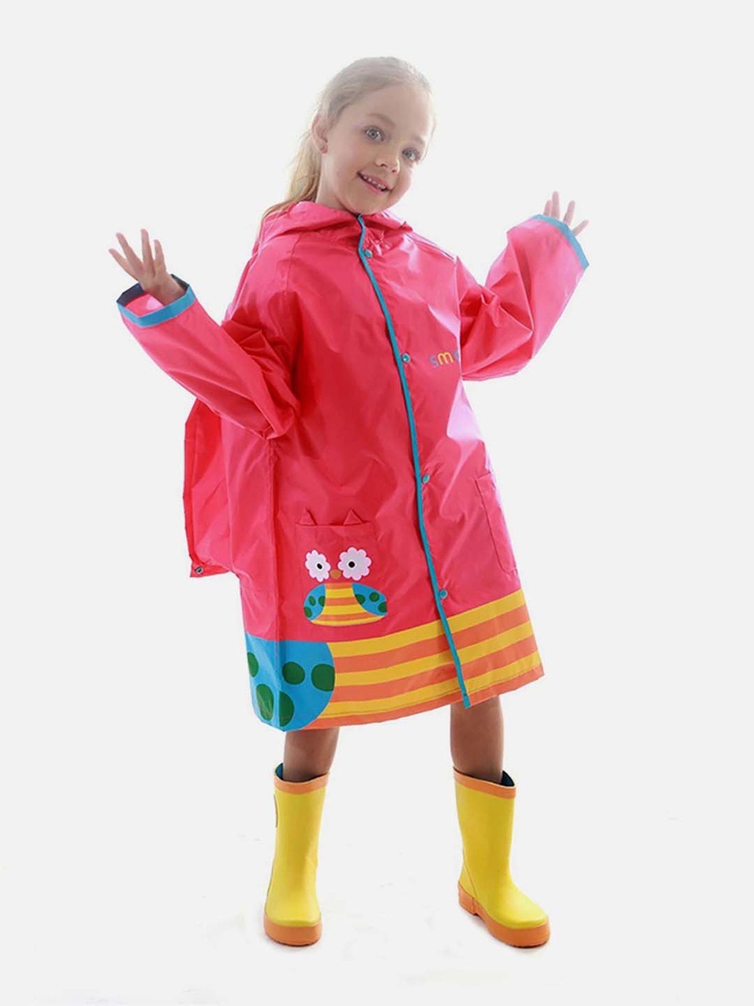 Little Surprise Box Kids Pink Printed Full Sleeves Raincoat