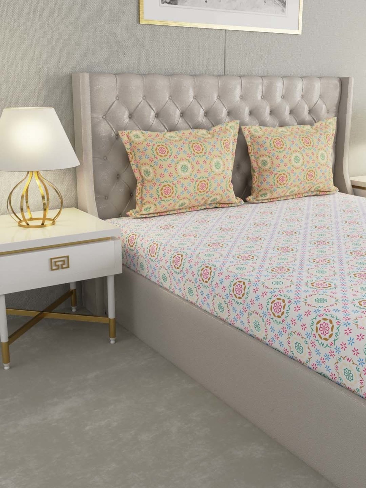 House This Juniper Blue Cotton 600 TC Double Size Bedsheet With Pillow Covers