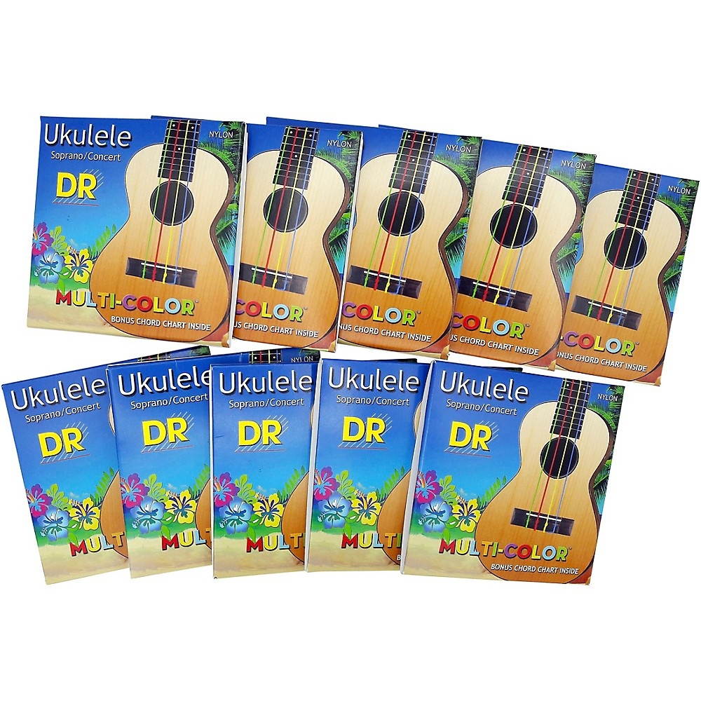 DR Strings 10-Pack Ukulele Multi-Color Soprano Concert Strings Soprano/Concert