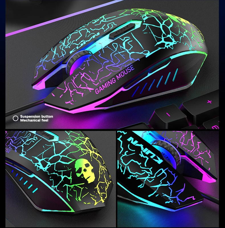 UKCOCO Wired Gaming Keyboard and Mouse Combo, Rainbow Backlit Gaming Keyboard with Multimedia Keys and Rainbow Backlit Gaming Mouse 2400 DPI, for Windows PC Gamers