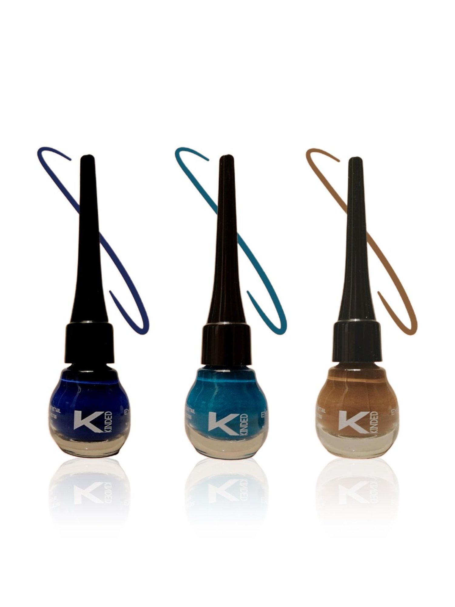 KINDED Liquid Eye Liner Teal Green, Royal Blue & Camel Brown Combo