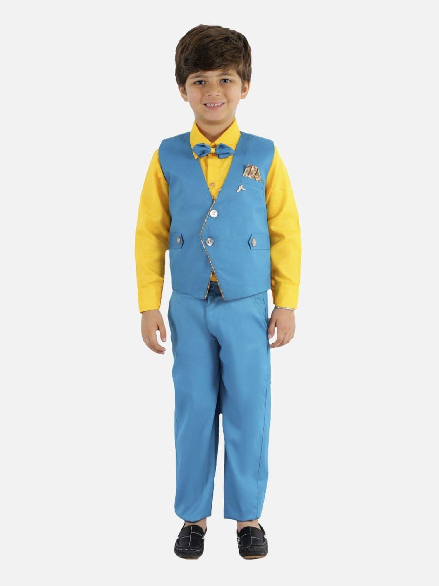 Fourfolds Boys Skyblue Solid Full Sleeves Clothing Set