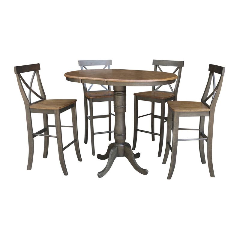 36" James Round Extendable Dining Table with 4 Barstools Tan/Washed Coal - International Concepts