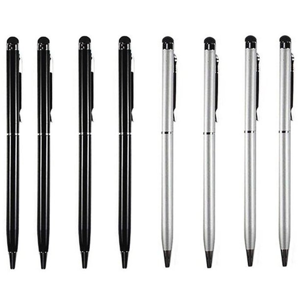 Stylus Pen [8 pcs, 4X Black + 4X Silver], 2-in-1 Universal Touch Screen Stylus + Ballpoint Pen For Smartphones Tablets iPad iPhone Samsung etc