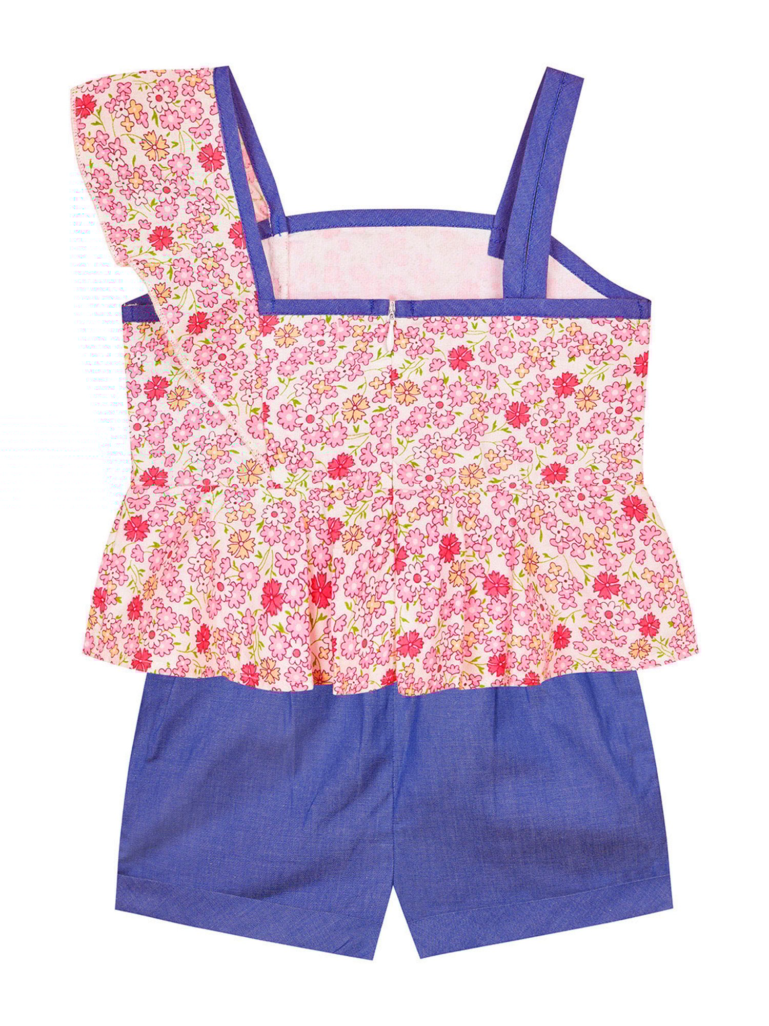 Budding Bees Kids Pink & Blue Floral Print Top with Shorts