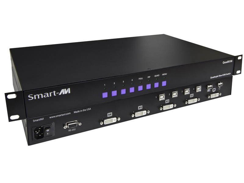 Smartavi SM-QKVM-S 4-Port DVI USB QuadKVM switch PiP/Dual/Full modes/1900x1200