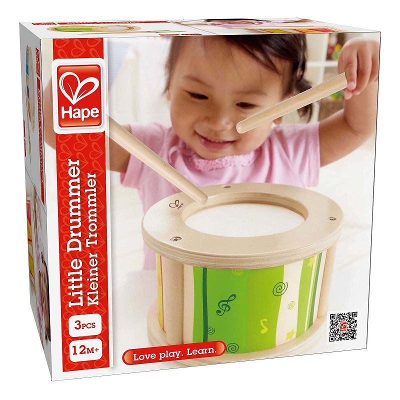 Hape Little Drummer Kid's Wooden Play Beat Drum Instrument Music Set with Playing Sticks for Toddlers Ages 3 and Up