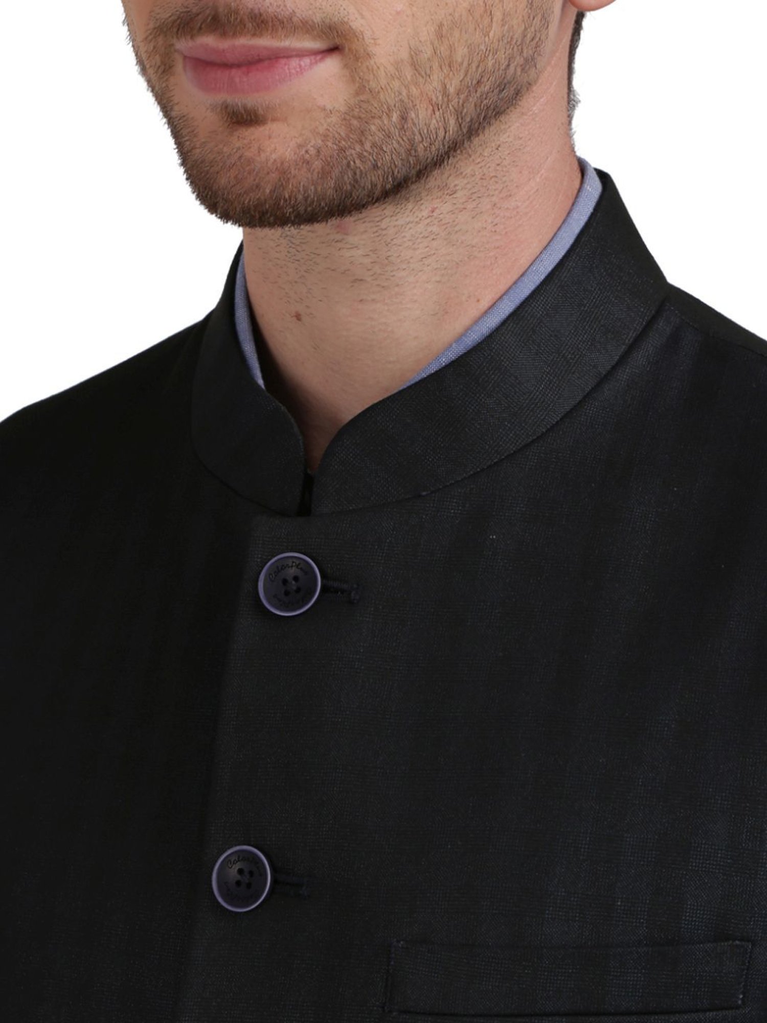 Colorplus Blue Tailored Fit Checks Nehru Jacket