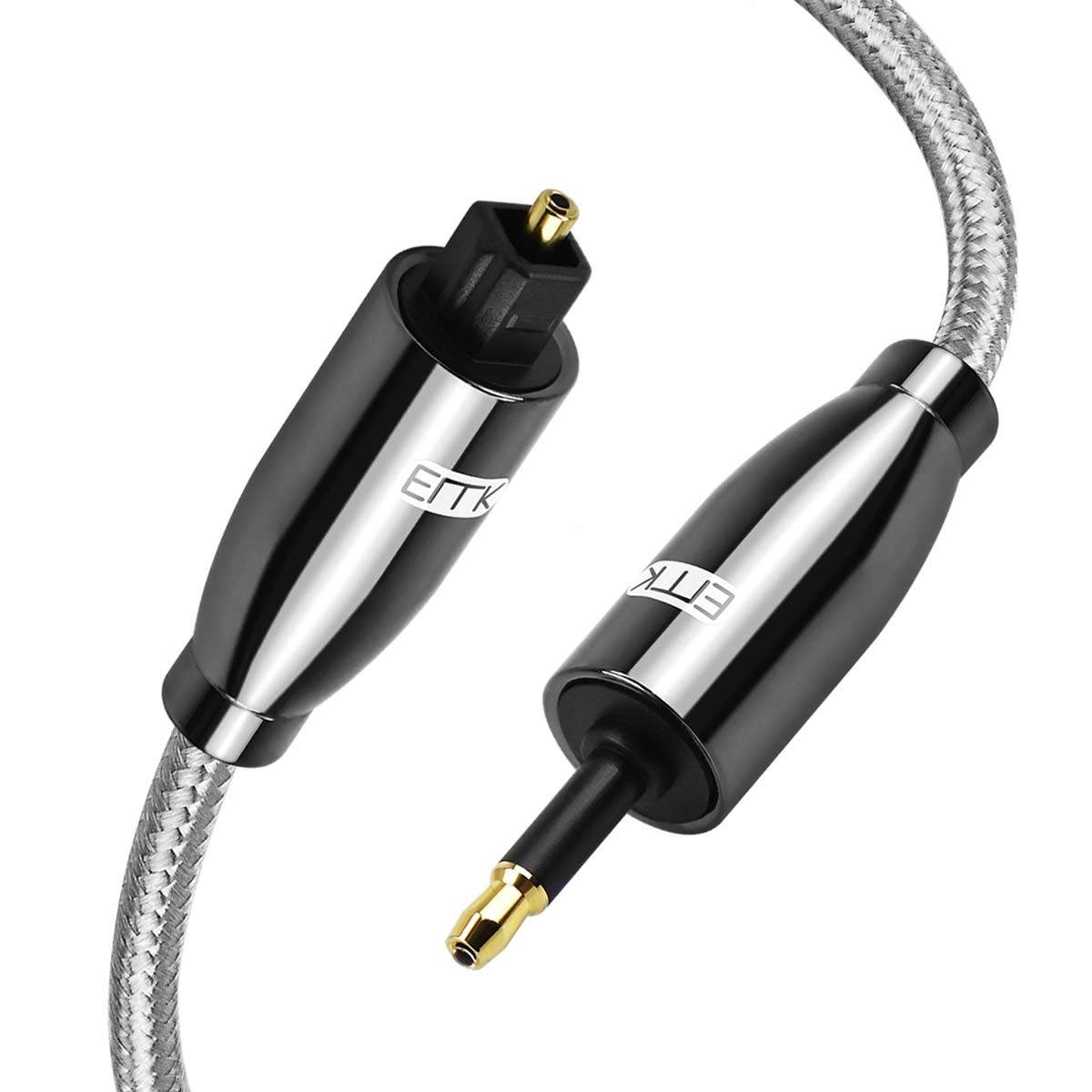 Optical Audio Cable EMK Toslink Optical to Mini Toslink Optical Cable with Braided Jacket for Home Theater Sound Bar TV PS4 Xbox Playstation(6ft/1.8m)