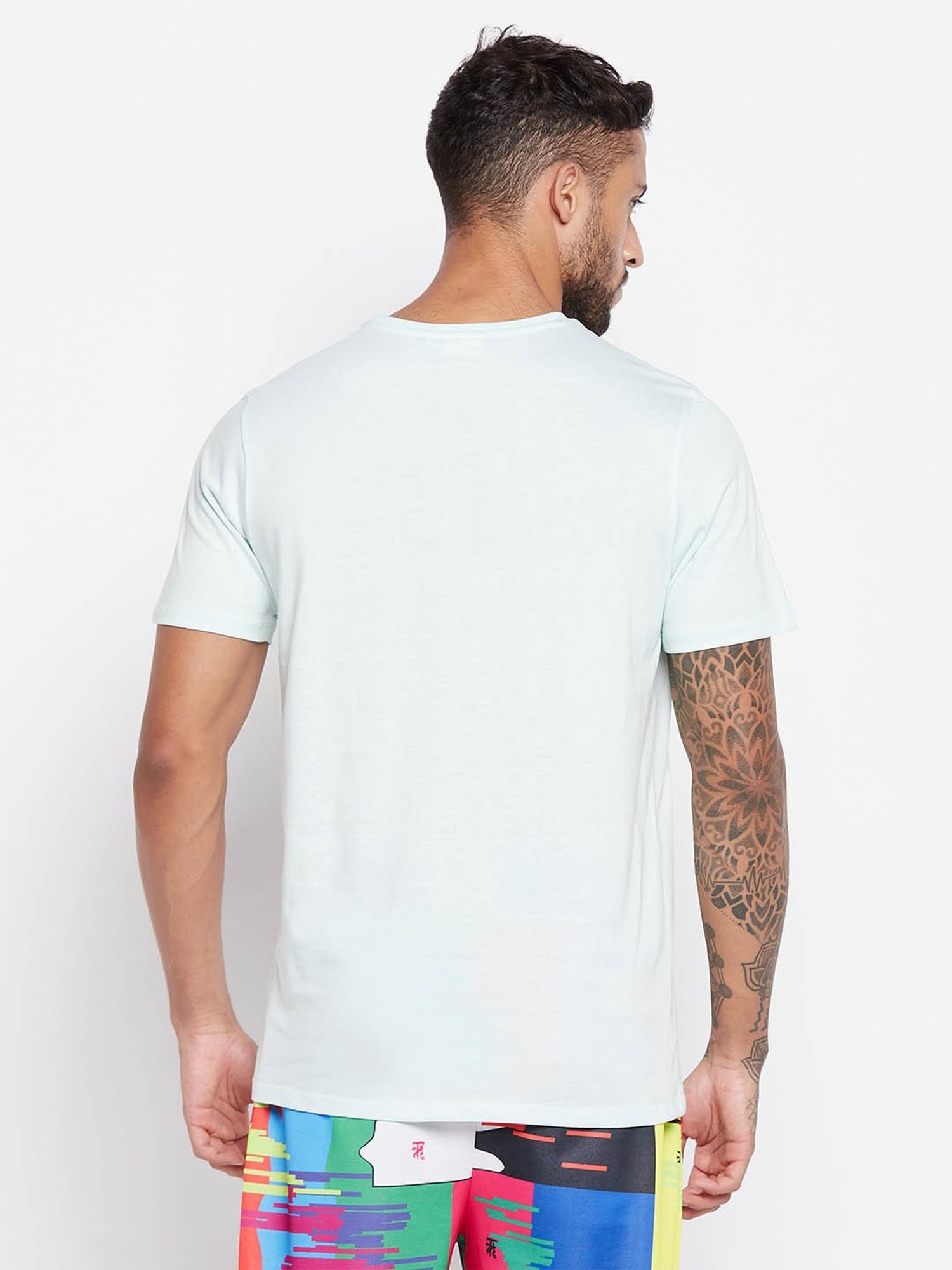 EDRIO Light Blue Regular Fit Printed T-Shirt