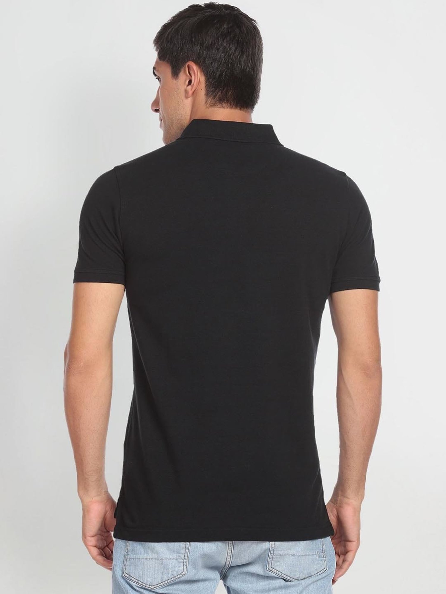 Arrow Sport Black Cotton Regular Fit Striped Polo T-Shirt