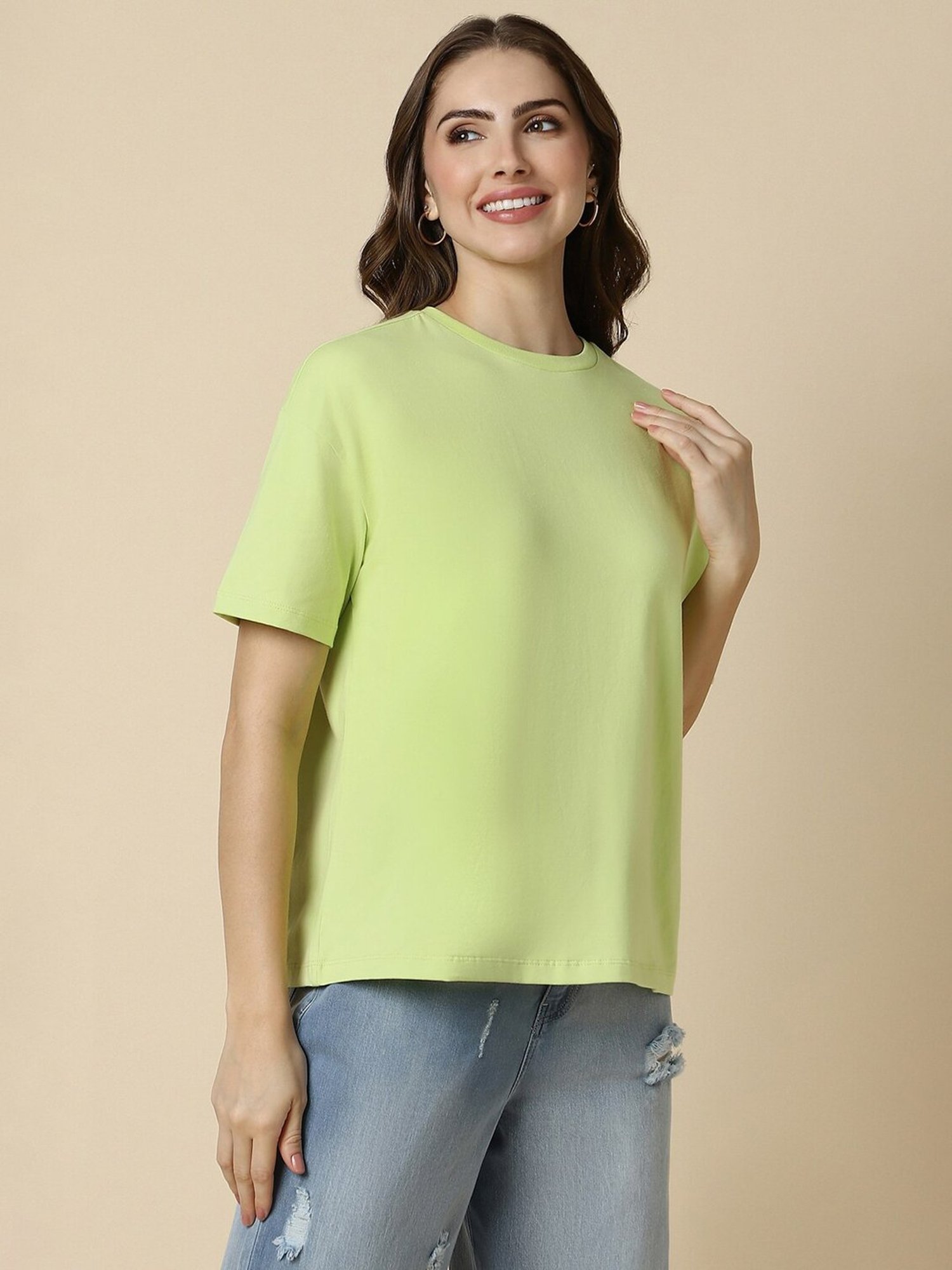 Allen Solly Lime Green Cotton Regular Fit T-Shirt