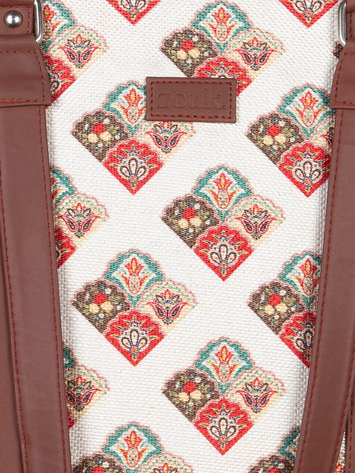 ZOUK White Printed Large Tote Handbag