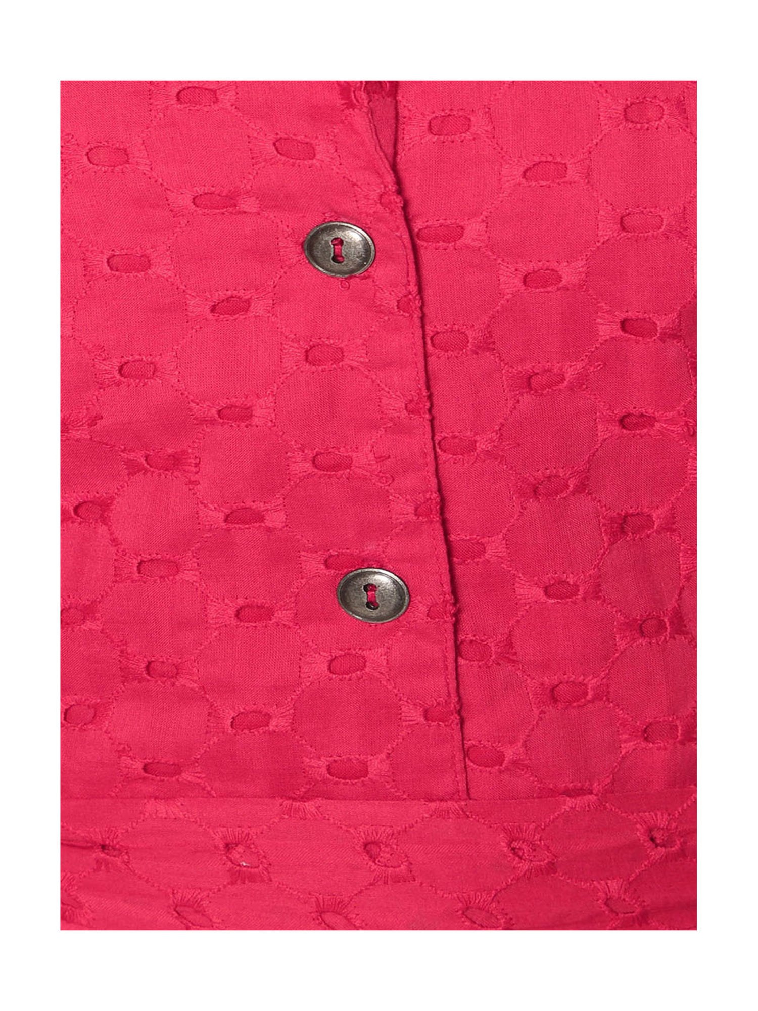 TeenTrums Girls Red Self Design Shirt Dress