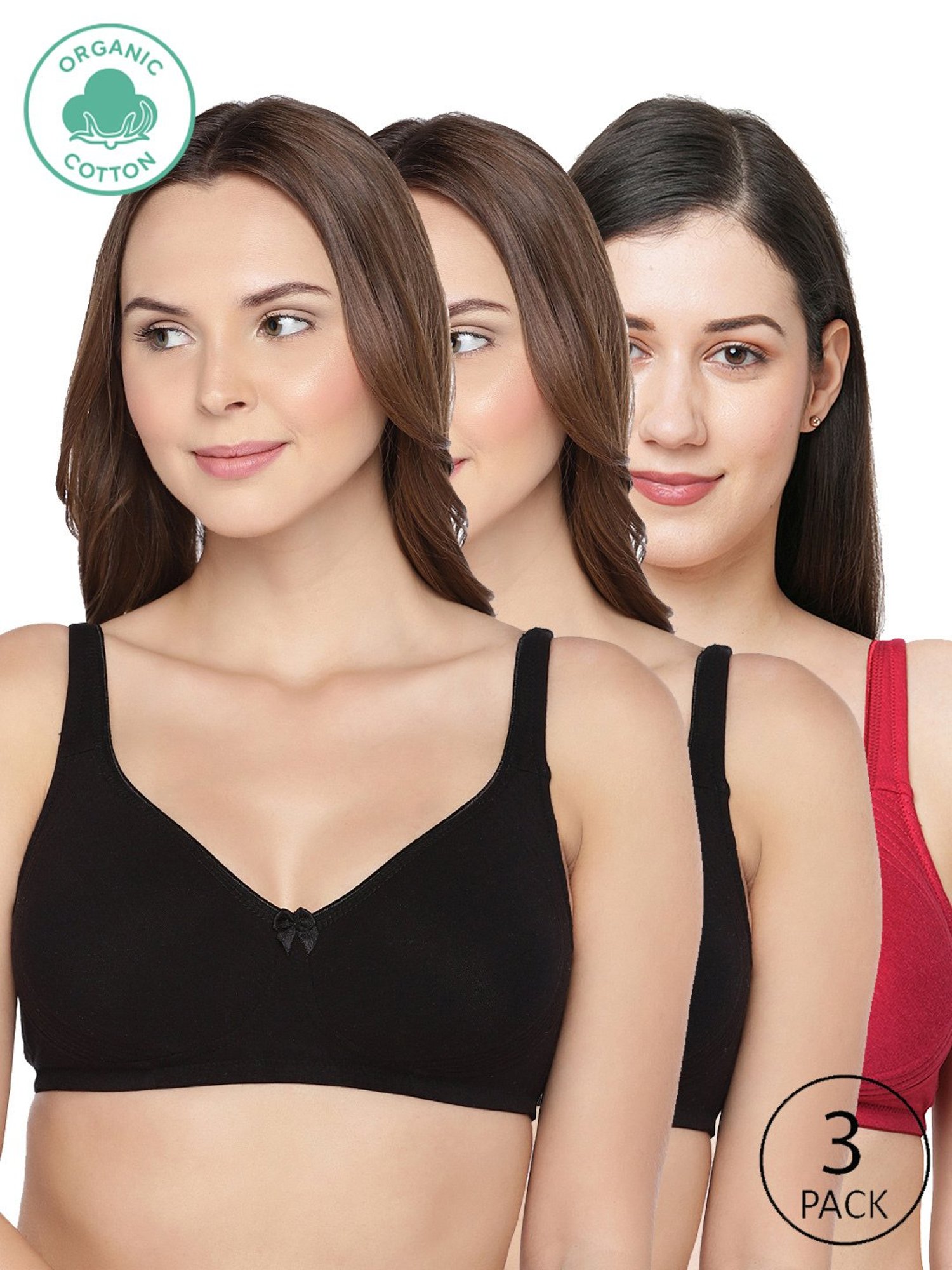 Inner Sense Black & Red Full Coverage Bra - Pack of 3